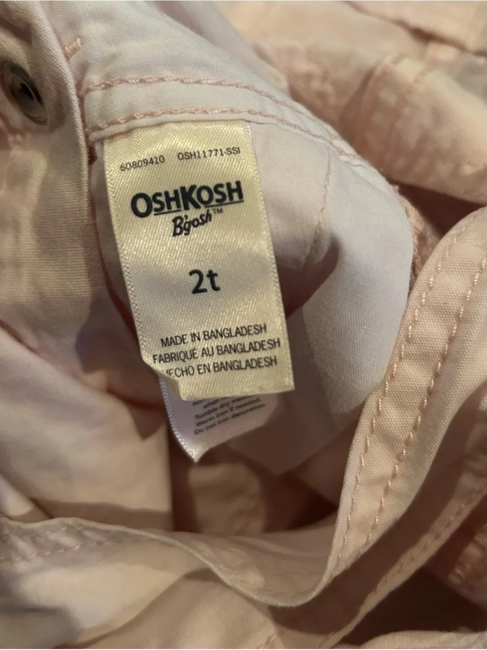 OshKosh B'gosh Toddler Girls Pink Twill Heart Pocket Overalls 2T